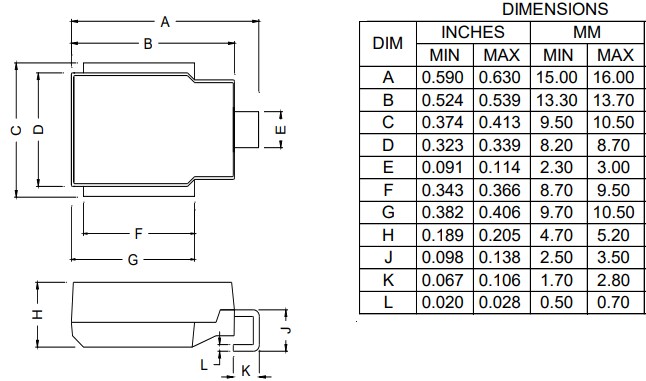 Mechanical Drawing - Micro Commercial Components (MCC) 3600W Auto-Grade TVS Diodes